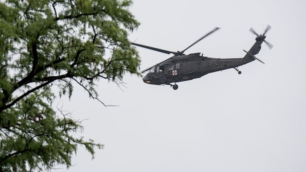 KERRVILLE, TEXAS - JULY 04: A UH-60 Black Hawk helicopter conducts rescue operations along the Guadalupe River on July 4, 2025 in Kerrville, Texas. Heavy rainfall caused flooding along the Guadalupe River in central Texas with multiple fatalities reported. (Photo by Eric Vryn/Getty Images)