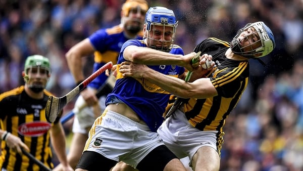 18 August 2019; John McGrath of Tipperary is tackled by Huw Lawlor of Kilkenny during the GAA Hurling All-Ireland Senior Championship Final match between Kilkenny and Tipperary at Croke Park in Dublin. Photo by Brendan Moran/Sportsfile