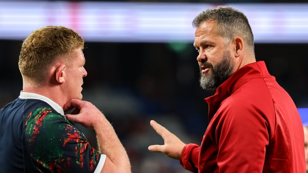 5 July 2025; British & Irish Lions head coach Andy Farrell, right, with Tadhg Furlong before the tour match between NSW Waratahs and the British & Irish Lions at the Allianz Stadium in Sydney, Australia. Photo by Steve Christo/Sportsfile
