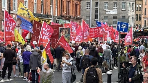 Demonstrators made their way down O'Connell Street from Parnell Square