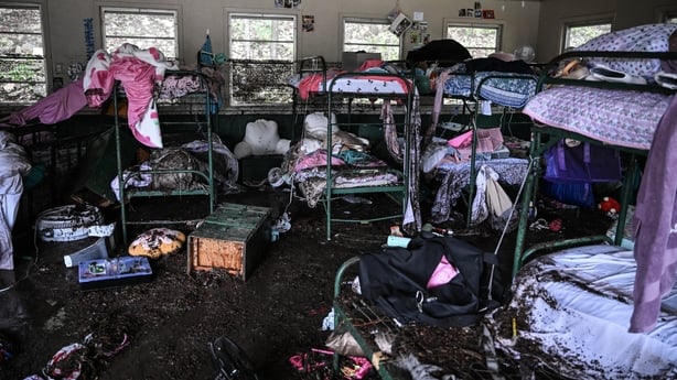 A view inside of a cabin at Camp Mystic, the site of where at least 20 girls went missing after flash flooding in Hunt, Texas, on July 5, 2025. Rescuers were on Saturday searching for more than 20 girls missing from a riverside summer camp in the US state of Texas, after torrential rains caused deva