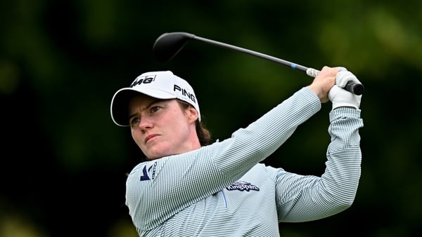 Leona Maguire of Ireland watches her tee shot on the second hole during day four of the 2025 KPMG Women’s Irish Open Golf Championship at Carton House Golf Club in Maynooth, Kildare.