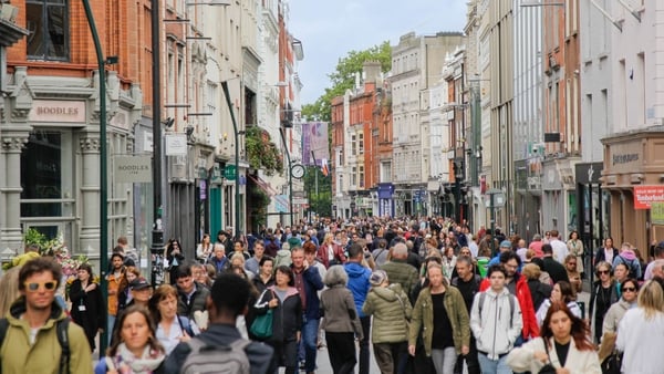 Crowd of people on Grafton Street, Dublin, Republic of Ireland, September 3rd 2024