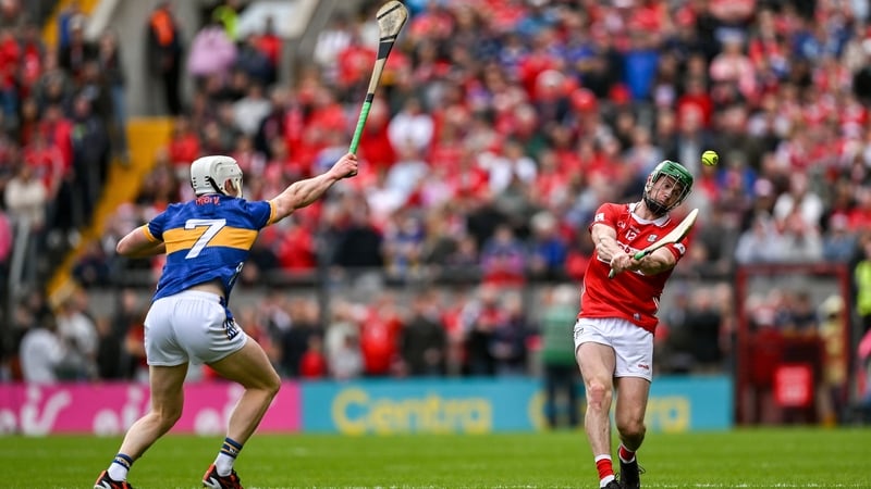 Séamus Harnedy gets a shot away against Bryan O'Mara during the Munster round-robin clash in April