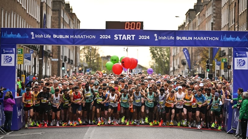 Runners line up at the start line for last year's Irish Life Dublin marathon