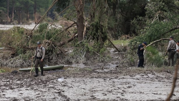 INGRAM, TEXAS - JULY 7: Search and rescue crews continue to look for missing persons after devastating floods hit near the Guadalupe River in Ingram, Texas on July 7, 2025. The death toll from flash floods in the US state of Texas has risen to 91, with the majority of fatalities concentrated in Kerr