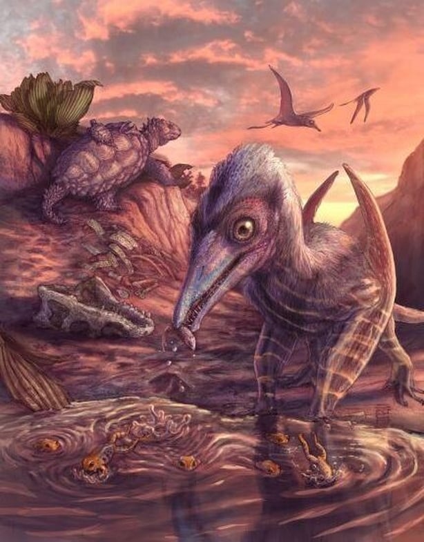 An artist's reconstruction of the fossilised dinosaurs found preserved in Arizona