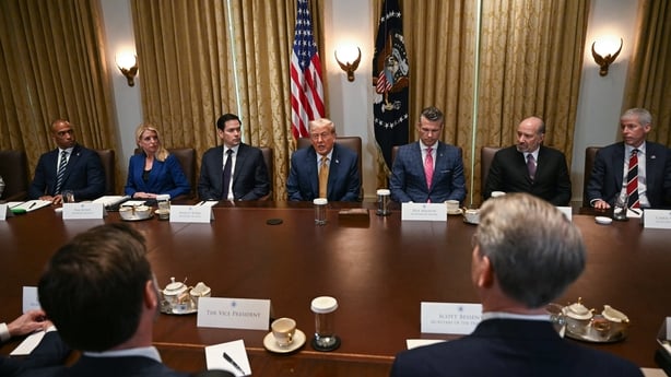 US President Donald Trump speaks during a cabinet meeting in the Cabinet Room 