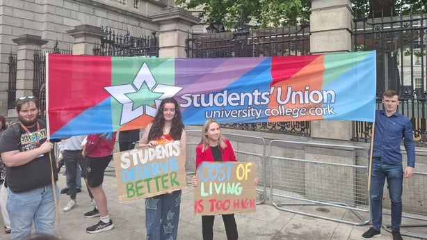 A number of people gathered outisde Leinster House to protest the potential rise in third-level fees