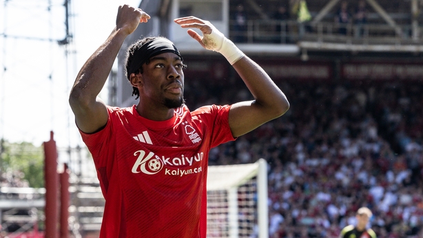 Nottingham Forest's Anthony Elanga gestures during the Premier League match between Nottingham Forest FC and Leicester City FC at City Ground on May 11, 2025 in Nottingham, England. (Photo by Andrew Kearns - CameraSport via Getty Images)