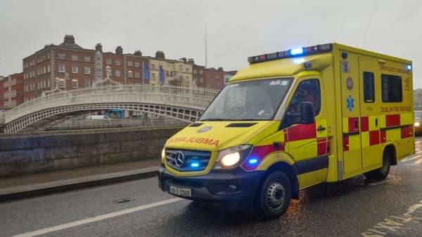 An ambulance in the centre of Dublin in 2020