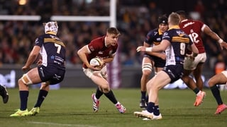 CANBERRA, AUSTRALIA - JULY 09: Garry Ringrose of the British & Irish Lions charges upfield during the tour match between ACT Brumbies and the British & Irish Lions at GIO Stadium on July 09, 2025 in Canberra, Australia. (Photo by David Rogers/Getty Images