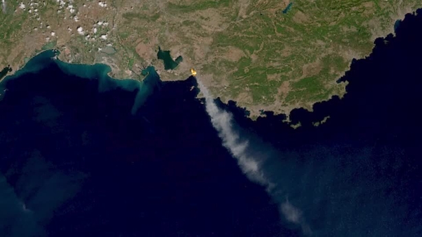 satellite imagery shows smore rising due to the wildfires in Marseille in France