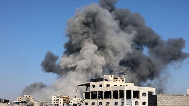 Smoke rises during an Israeli strike in the Tuffah neighbourhood of Gaza City in northern Gaza