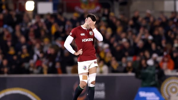 CANBERRA, AUSTRALIA - JULY 09: Blair Kinghorn of the British & Irish Lions looks dejected and is replaced during the tour match between ACT Brumbies and the British & Irish Lions at GIO Stadium on July 09, 2025 in Canberra, Australia. (Photo by David Roge