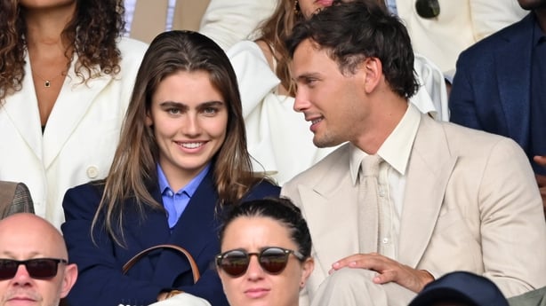 Mia Armstrong and Cooper Koch attend day ten of the Wimbledon Tennis Championships at the All England Tennis and Croquet Club at on July 09, 2025 in London
