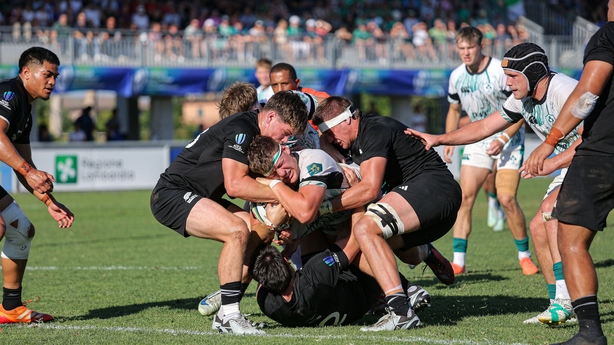 Ireland's Luke Murphy carries into contact against New Zealand in the World Rugby U20 Championship pool encounter