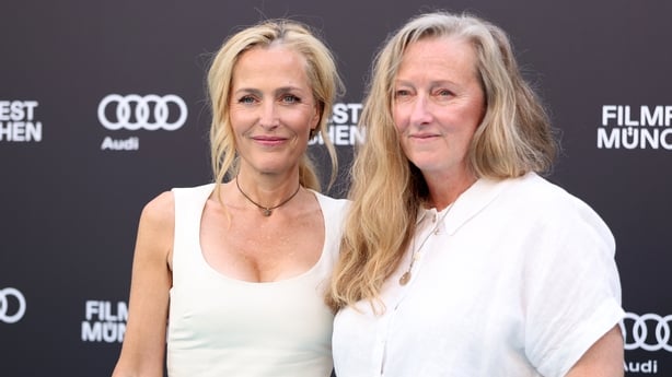 MUNICH, GERMANY - JULY 1: Gillian Anderson and Raynor Winn attend the CineMerit Award photocall and the premiere of the movie "The Salt Path" during the 2025 Munich Film Festival (Filmfest Muenchen) at Deutsches Theater on July 1, 2025 in Munich, Germany. (Photo by Gisela Schober/Getty Images)