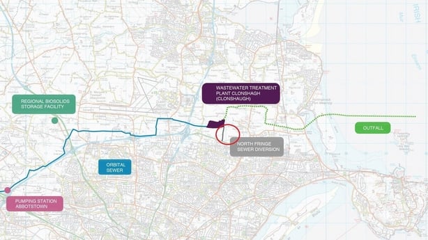 A map showing the plan for the Greater Dublin Drainage Project from Uisce Éireann