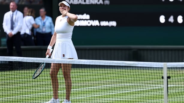 Amanda Anisimova of United States blows a kiss to the crowd following her victory against Aryna Sabalenka