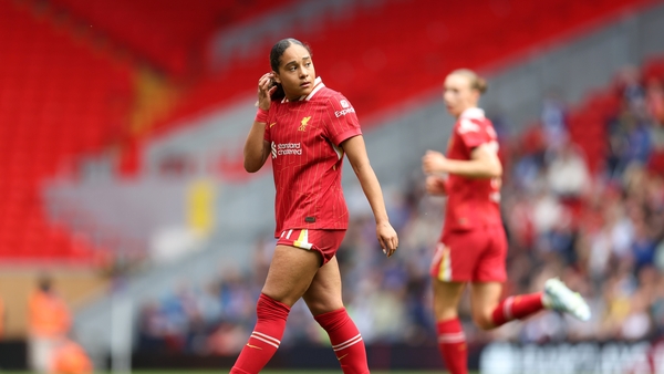 LIVERPOOL, ENGLAND - MAY 04: Olivia Smith of Liverpool reacts during the Barclays Women's Super League match between Liverpool and Everton at Anfield on May 04, 2025 in Liverpool, England. (Photo by Jess Hornby/Getty Images)