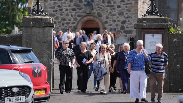 People leave after a Service of Thanksgiving for Sarah Montgomery in Donaghadee Parish Church, Co Down