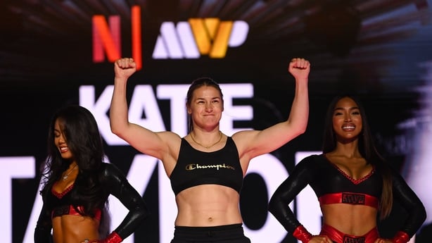 New York , United States - 10 July 2025; Katie Taylor during weigh-ins, held at The Theater at Madison Square Garden in New York, USA, ahead of her undisputed super lightweight championship fight with Amanda Serrano on July 11th at Madison Square Garden in New York. (Photo By Stephen McCarthy/Sports