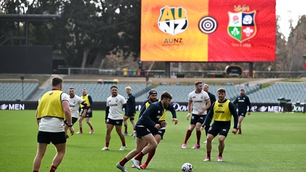 11 July 2025; Hugo Keenan in action against Jamison Gibson-Park during a British & Irish Lions captain's run at Adelaide Oval in Adelaide, Australia. Photo by Brendan Moran/Sportsfile