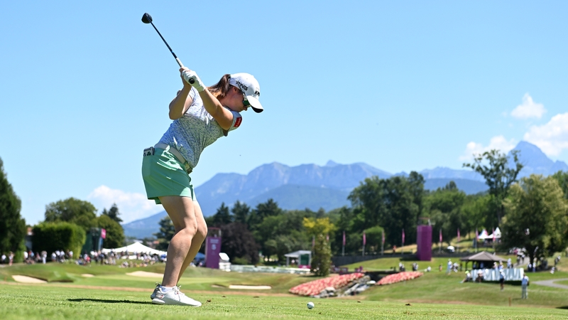 Leona Maguire of Ireland tees off on the fifth hole at Evian Resort Golf Club