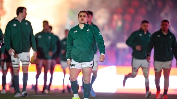 5 July 2025; Ireland captain Craig Casey leads his side onto the pitch before the International Rugby Test match between Georgia and Ireland at at Mikheil Meskhi Stadium in Tbilisi, Georgia. Photo by Brendan Moran/Sportsfile