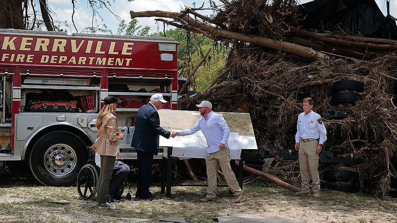 President Donald Trump and first lady Melania Trump met with Texas Governor Greg Abbot and local emergency services