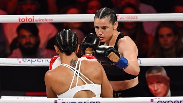 Katie Taylor, right, and Amanda Serrano during their undisputed super lightweight championship fight at Madison Square Garden in New York, USA.