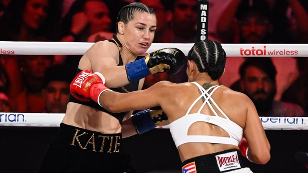 Katie Taylor lands a punch during her victory over Amanda Serrano at Madison Square Garden