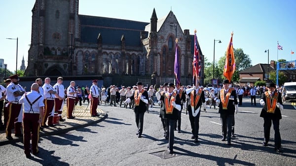 Orange men march during the annual Twelfth of July parade in Belfast