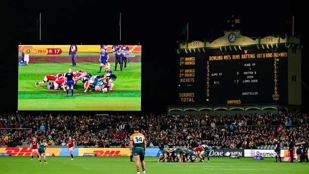 South Australia , Australia - 12 July 2025; A general view of a scrum during the tour match between AUNZ XV and the British & Irish Lions at the Adelaide Oval in Adelaide, Australia. (Photo By Brendan Moran/Sportsfile via Getty Images)