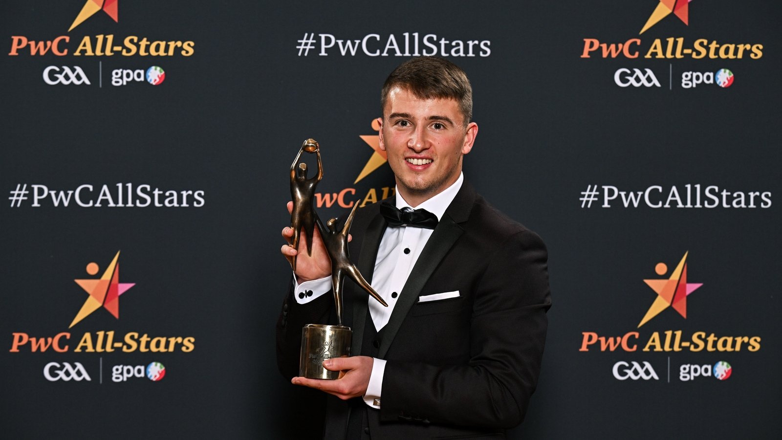 1 November 2024; Peadar Mogan of Donegal with his PwC GAA/GPA All-Star Award during the 2024 PwC GAA/GPA All-Star Awards at the RDS in Dublin. Photo by Sam Barnes/Sportsfile
