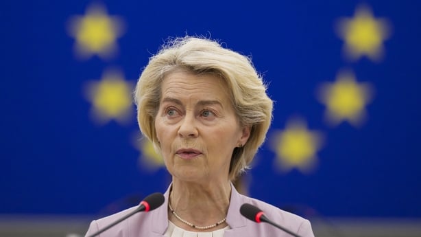 European Commission President Ursula von der Leyen gives a speech during a plenary session at the European Parliament, in Strasbourg