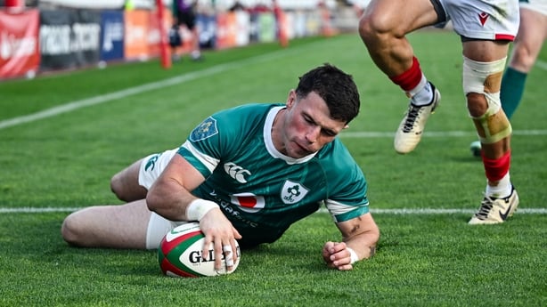 12 July 2025; Calvin Nash of Ireland scores his side's 11th try during the International Rugby Test match between Portugal and Ireland at Estádio Nacional do Jamor in Lisbon, Portugal. Photo by David Fitzgerald/Sportsfile