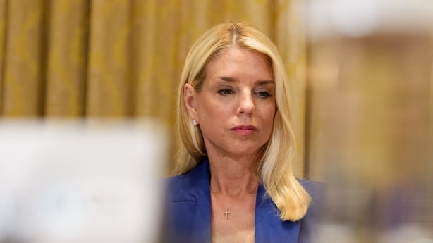 Pam Bondi, US attorney general, during a cabinet meeting at the White House in Washington, DC, US, on Tuesday, July 8