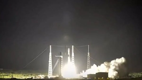 A screengrab taken from a video posted by the Israeli Foreign Ministry on X shows the Dror 1 satellite being launched on a Falcon 9 rocket from Cape Canaveral in Florida on 13 July