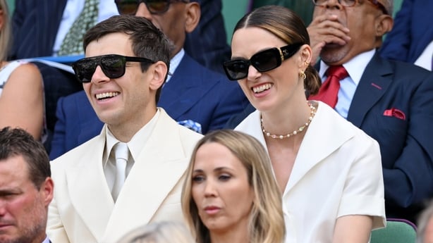James Righton and Keira Knightley attend day fourteen of the Wimbledon Tennis Championships at the All England Lawn Tennis and Croquet Club at All England Lawn Tennis and Croquet Club on July 13, 2025