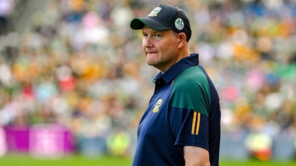 13 July 2025; Meath manager Robbie Brennan in the last minute of the GAA Football All-Ireland Senior Championship semi-final match between Meath and Donegal at Croke Park in Dublin. Photo by Ray McManus/Sportsfile