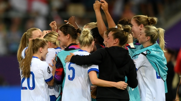 ST GALLEN, SWITZERLAND - JULY 13: Beth Mead of England (obscured) celebrates with her teammates after scoring her team's fifth goal during the UEFA Women's EURO 2025 Group D match between England and Wales at Arena St. Gallen on July 13, 2025 in St Gallen, Switzerland. (Photo by Harriet Lander - The