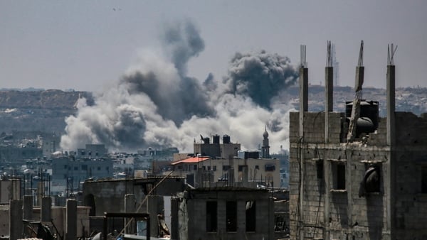 Smoke billowing east of Gaza City, in central Gaza Strip following Israeli strikes