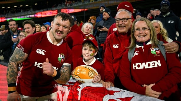 South Australia , Australia - 12 July 2025; Andrew Porter of British & Irish Lions with supporters after the tour match between AUNZ XV and the British & Irish Lions at the Adelaide Oval in Adelaide, Australia. (Photo By Brendan Moran/Sportsfile via Getty Images)