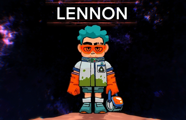 A cartoon of a character named Lennon from the RTÉjr Podcast Galaxy Fest on a planet