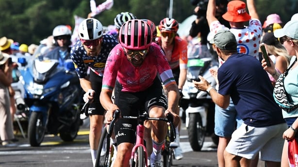 LE MONT-DORE PUY DE SANCY, FRANCE - JULY 14: Ben Healy of Ireland and Team EF Education - EasyPost competes in the breakaway during the 112th Tour de France 2025, Stage 10 a 165.3km stage from Ennezat to Le Mont-Dore Puy de Sancy (Super Sancy) 1318m / #UCIWT / on July 14, 2025 in Le Mont-Dore Puy de