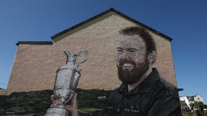A mural of Shane Lowry on the side of a building in Portrush