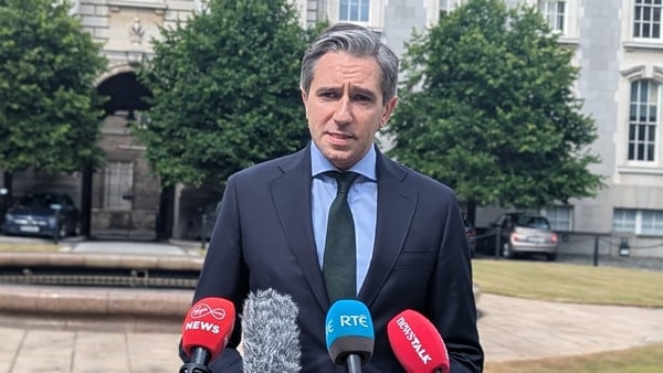 Tanaiste Simon Harris speaks to media outside the Government Buildings in Dublin, following a meeting with the new US Ambassador to Ireland Edward S. Walsh. Picture date: Monday July 14, 2025.