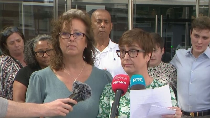 Paula Fay and Catherine Wrightstone speaking outside court